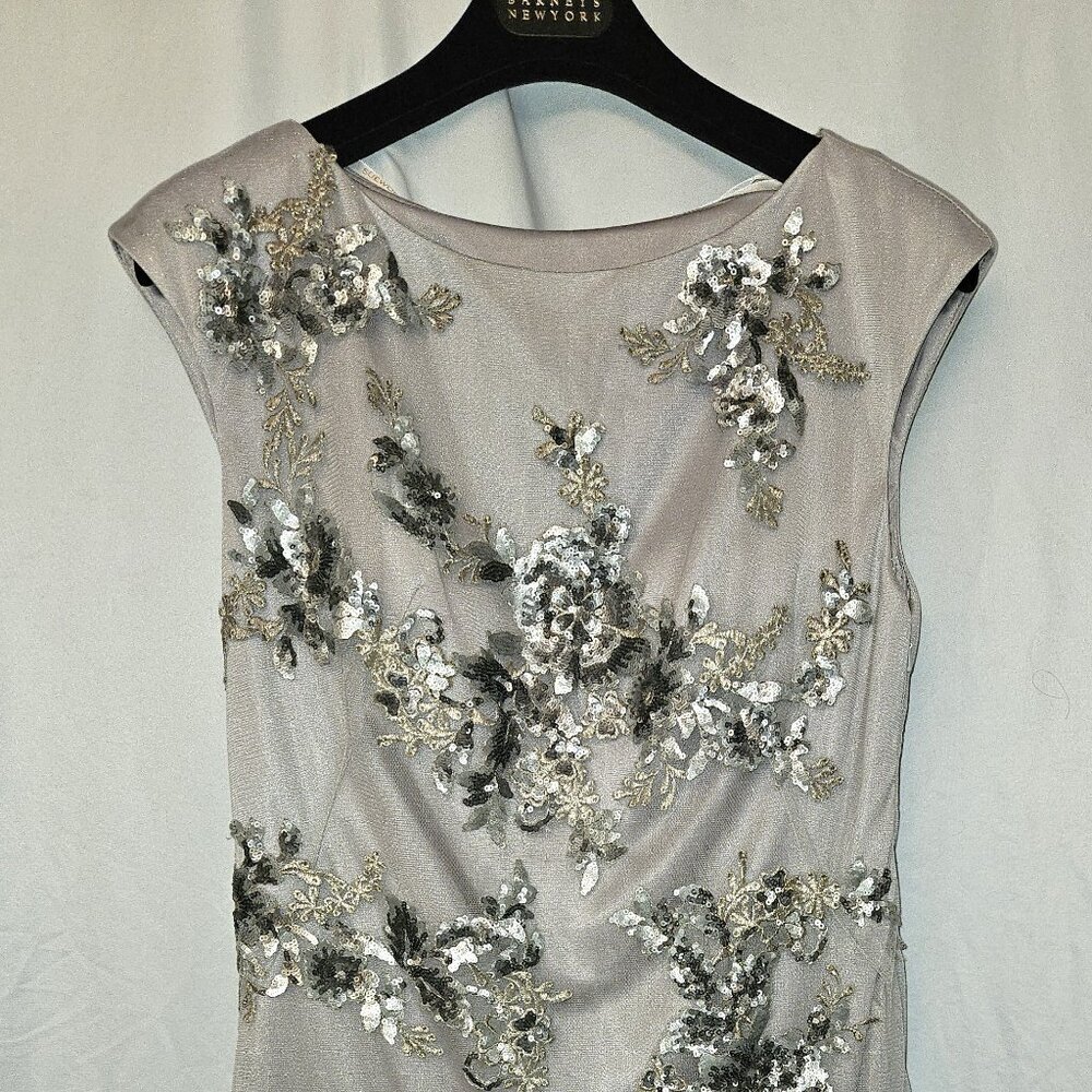 NWT Sue Wong Nocturne Y2K platinum/silver sequined/embroidered dress sz 6